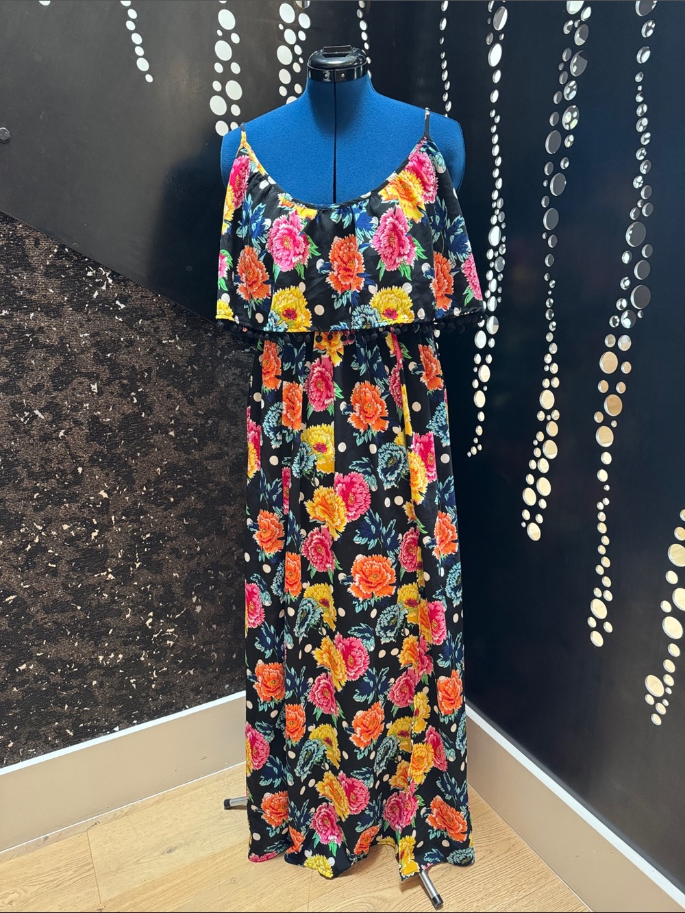 ASOS Black Maxi Dress with Pink, Orange & Yellow Floral Print